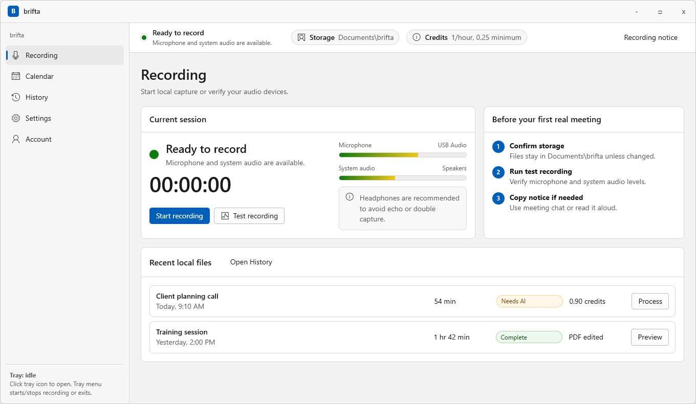 brifta recording screen preview